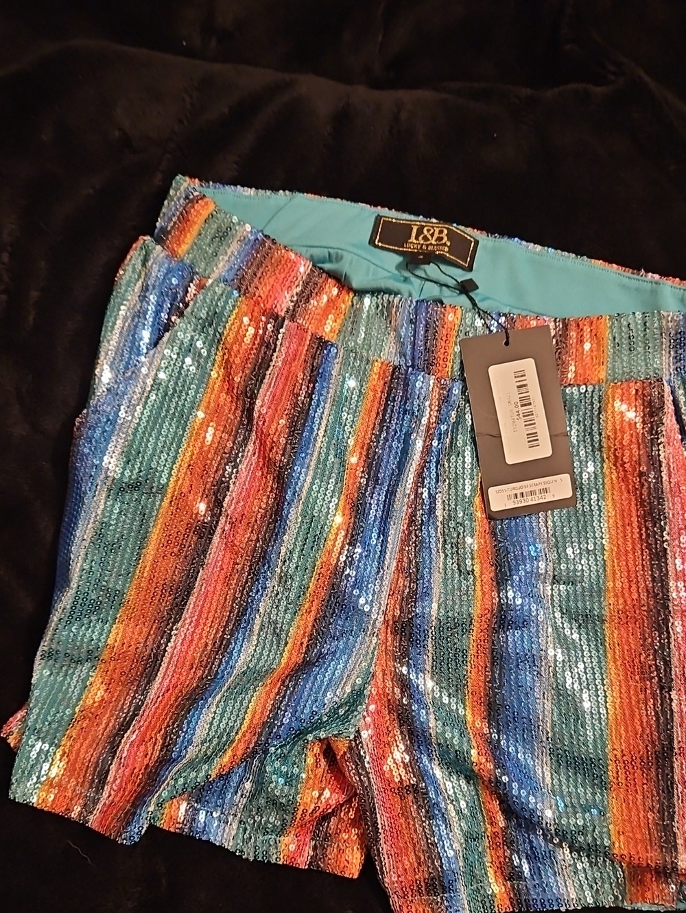 L&B Multicolor Sequin Striped Shorts Sm.